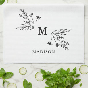 White Monogram Initial Modern Family Namn Grandma Kökshandduk