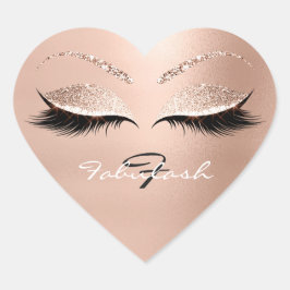 White Monogram Namn Glitter Rosa Guld Lash White Hjärtformat Klistermärke
