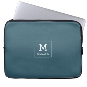 White Monogram och Namn på Blue Laptop Fodral
