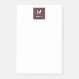 White Monogram och Namn på Dusty Burgundy Post-it Block