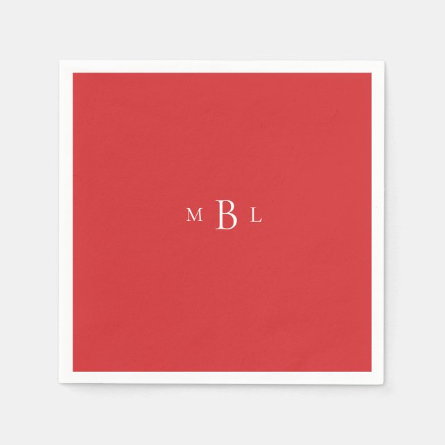 White Monogram Red Bröllop Napkins Pappersservett (Framsidan)