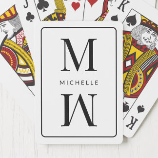 White Monogram Simple Elegant Initial Modern Namn Casinokort