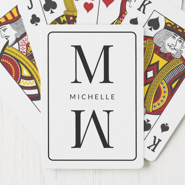White Monogram Simple Elegant Initial Modern Namn Casinokort (White Monogram Simple Elegant Initial Modern Name Poker Cards)