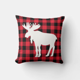 White Moose on Red Buffalo Check Dekorativ kudde