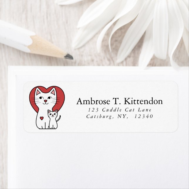 White Mor Cat Lover Kitten Cheerful Tecknad Returadress Etikett (Insitu)