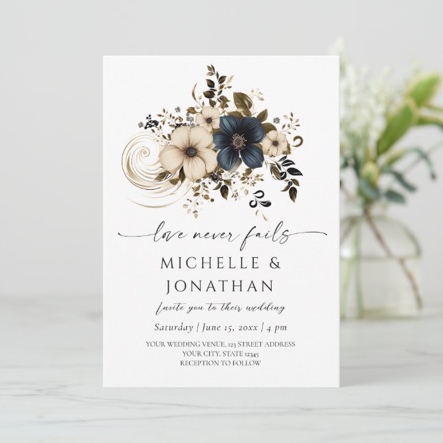 White Mörk Grått Blommigt Bible Christian Bröllop Inbjudningar (Stående Fram)