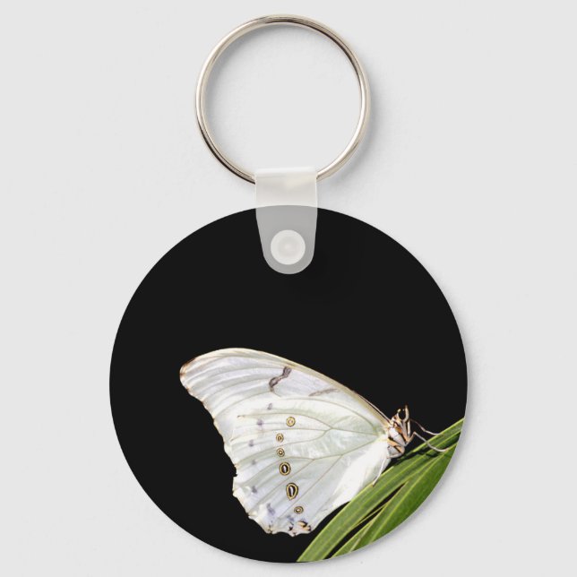 White Morpho-fjäril på löv Nyckelring (Framsida)