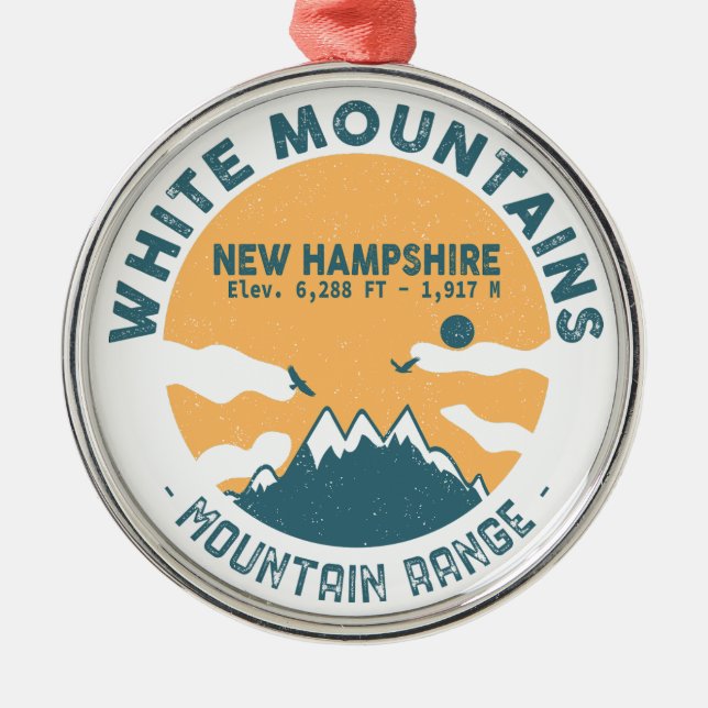 White Mountains New Hampshire - Retro Vintage Julgransprydnad Metall (Framsidan)