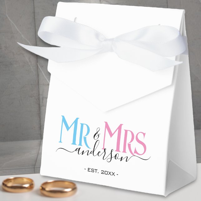 White Mr & Newlyows Wedding Favor Tack Presentaskar (pink and blue mr and mrs white wedding favor box)
