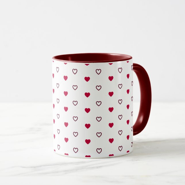  White Mug – Dark Red Hearts Mugg (Framsida höger)