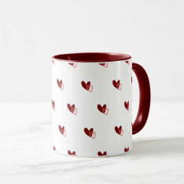  White Mug – Dark Red Hearts Pattern Mugg