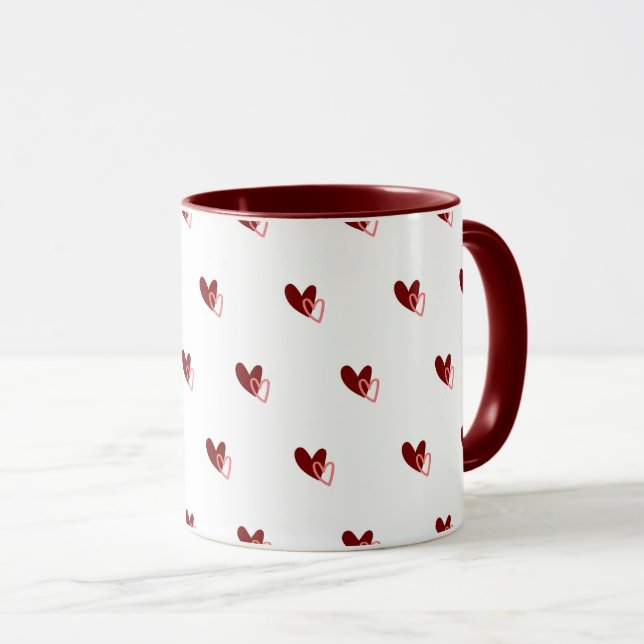  White Mug – Dark Red Hearts Pattern Mugg (Framsida höger)