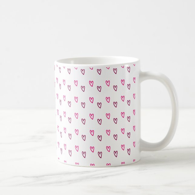  White Mug – Small Pink Hollow Hearts Pattern Kaffemugg (Höger)