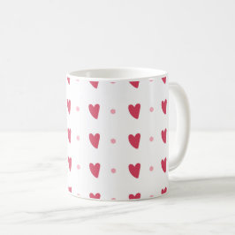 White Mug – Wavy Red Hearts & Dots Kaffemugg