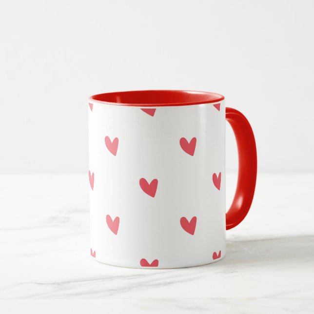 White Mug – Wavy Red Hearts Mugg (Framsida höger)