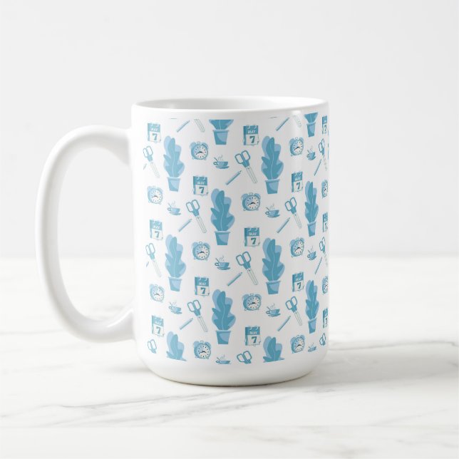 White mug with a blue cactus pattern kaffemugg (Vänster)