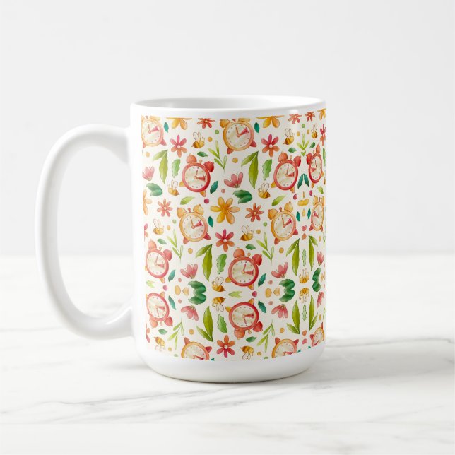 White mug with a colorful floral pattern kaffemugg (Vänster)
