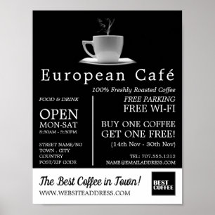 White Mugg, Barista, Café, Coffehouse Advertising Poster