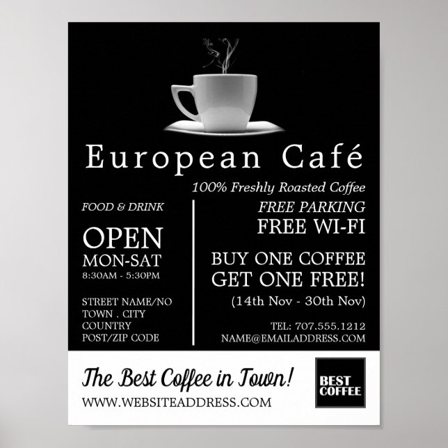 White Mugg, Barista, Café, Coffehouse Advertising Poster (Framsidan)