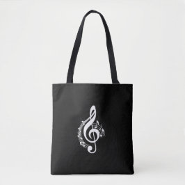 White Music G Clef on Black Tygkasse