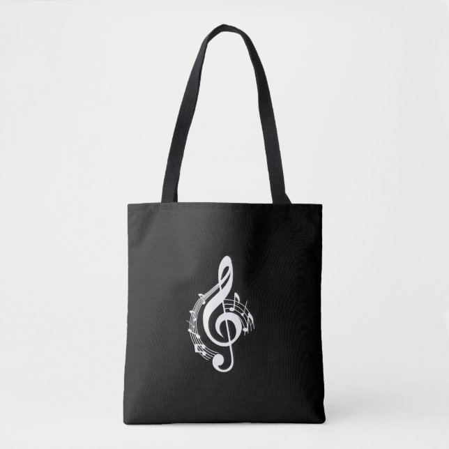 White Music G Clef on Black Tygkasse (Framsida)
