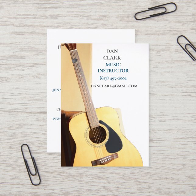 White Music Teacher/Musician/Acoustic Guitar Visitkort (Fram/Back In Situ)