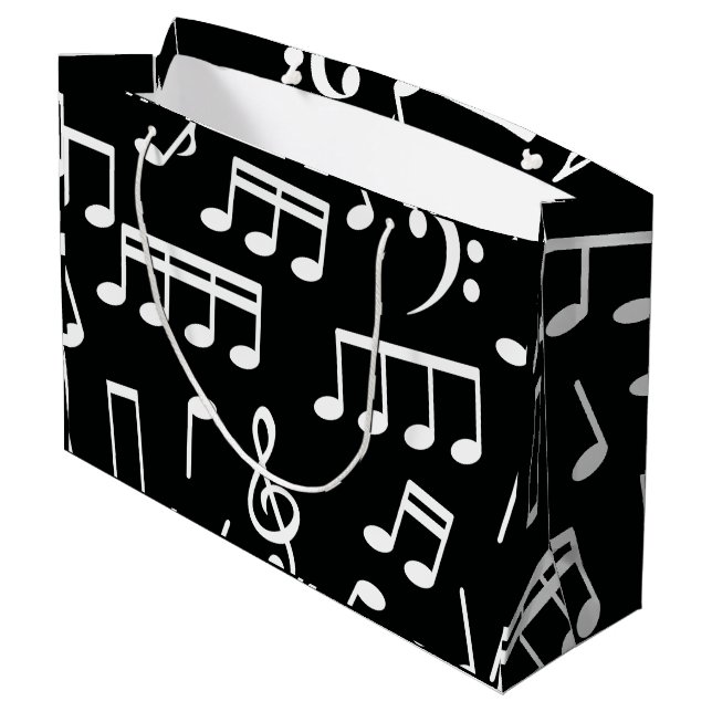 White Musik noter på Black Background Gift Bag (Baksidan Vinklad)