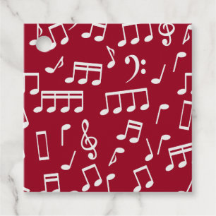 White Musik noter på Red Background Gift-Märkre Gåvor Etiketter