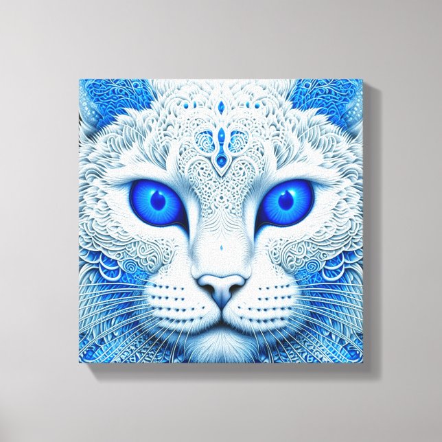 White Mystical Cat Etheral AI Art Canvastryck (Framsida)