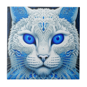 White Mystical Cat Etheral AI Art Kakelplatta