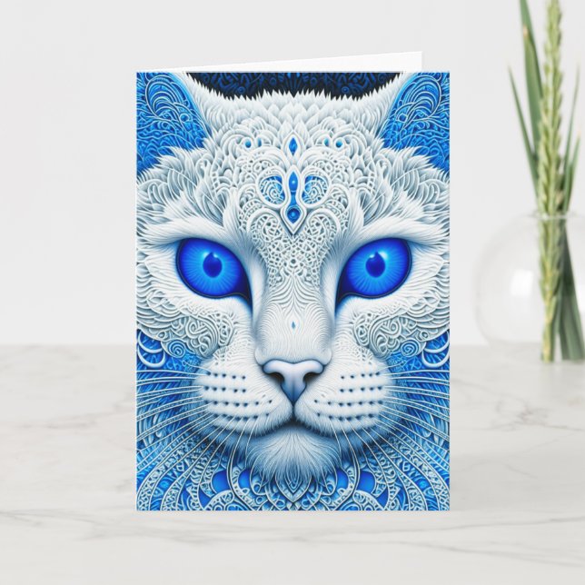 White Mystical Cat Etheral AI Art Kort (Framsida)