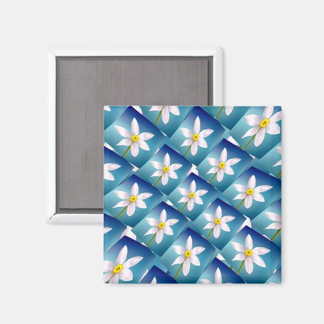White Narcissus Mönster Magnet (Front/Back)