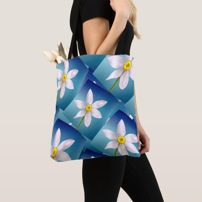 White Narcissus Mönster Tygkasse (Närbild)