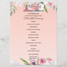 White Narcissus on Apricot Rosa Bröllopsprogram Program