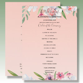 White Narcissus on Apricot Rosa Bröllopsprogram Program