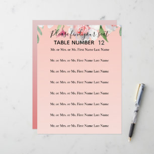 White Narcissus på Rosa Bröllop Seating Flyer