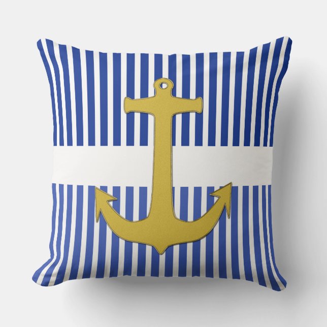 White Narrow Rand & Anchor guld + din rygg. Kudde (Framsida)