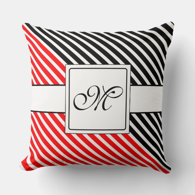 White Narrow Rand + din back-färg & monogram Kudde (Framsida)
