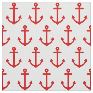 White Nautical Red Anchors Mönster Tyg