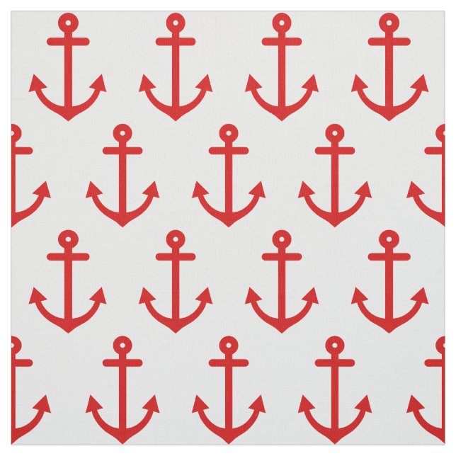 White Nautical Red Anchors Mönster Tyg (Provkarta)