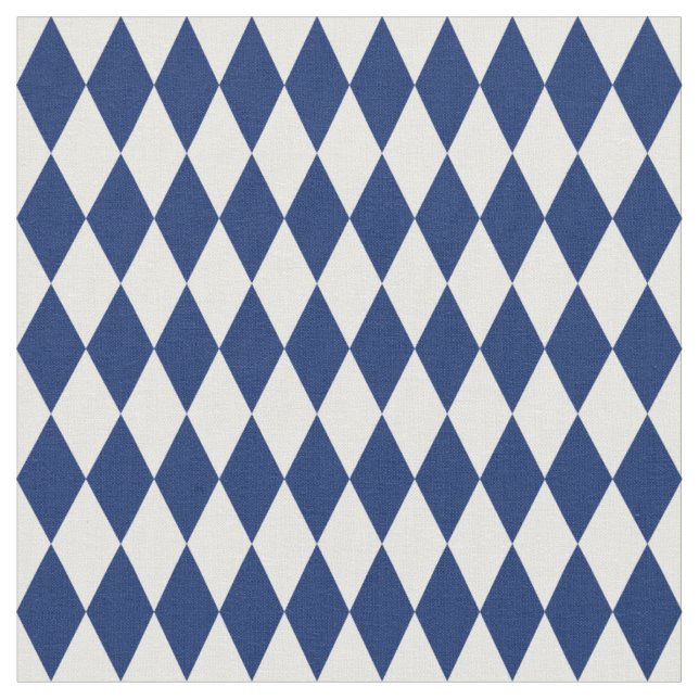 White & Navy Blue Harlequin Diamonds Tyg (Närbild)