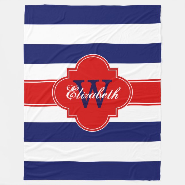 White Navy Blue LG Rand Quatrefoil 3INQR Fleecefilt (Framsidan)