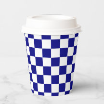 White Navy Blue Square Pattern Paper Cups