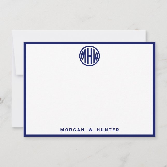 White Navy Circle Monogram Font Moroccan DIY BG Tack Kort (Framsida)