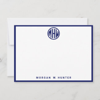 White Navy Circle Monogram Font Moroccan DIY BG Tack Kort