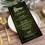 White Neon Boxwood Greenery Party Shower Bröllop Meny<br><div class="desc">Vit nybörjare inspirerade till "Menu"-text överst med vit anpassningsbar och grå bakgrund i boxwood.</div>