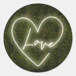 White Neon Boxwood Kärlek Heart Bröllop Runt Klistermärke
