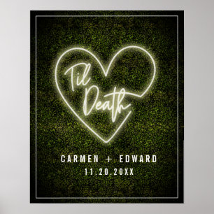 White Neon Til Död Neon Heart Bröllop Välkommen Poster