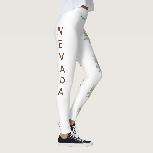 White Nevada State Flower Saguaro Cactus Leggings (Höger)