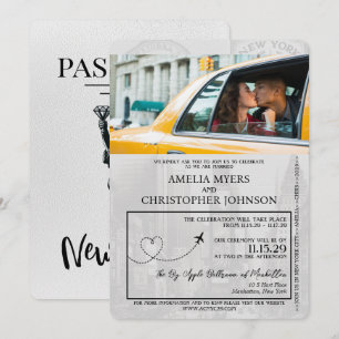 White New York City Passport Bröllop Inbjudningar